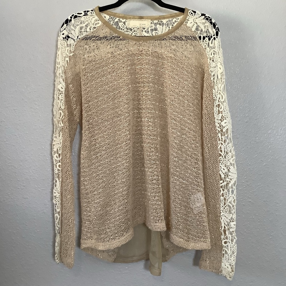 A'Reve Sheer Lace Forest Fairy Fairycore Lagenlook Mori Girl Hippie Earthy Top L